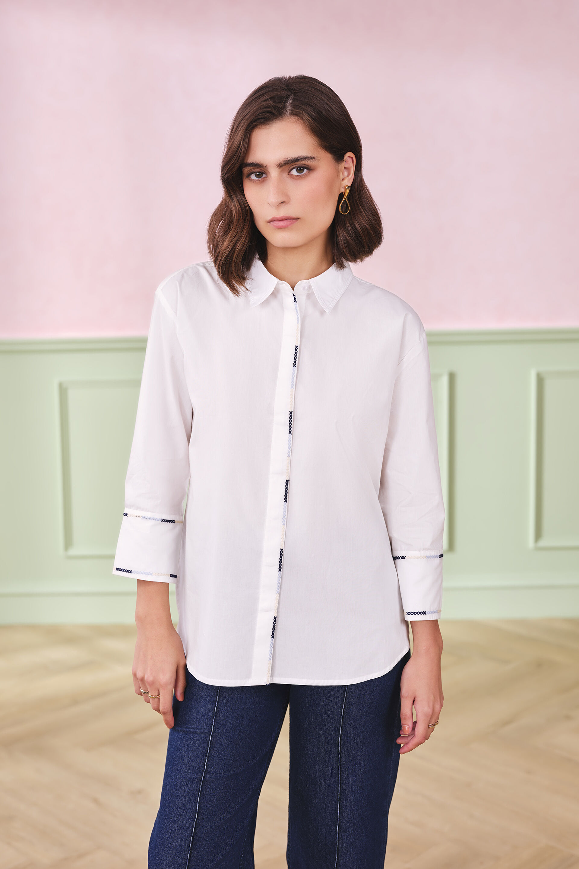 The Vanilla Button-Up Cotton Top, White, image 1
